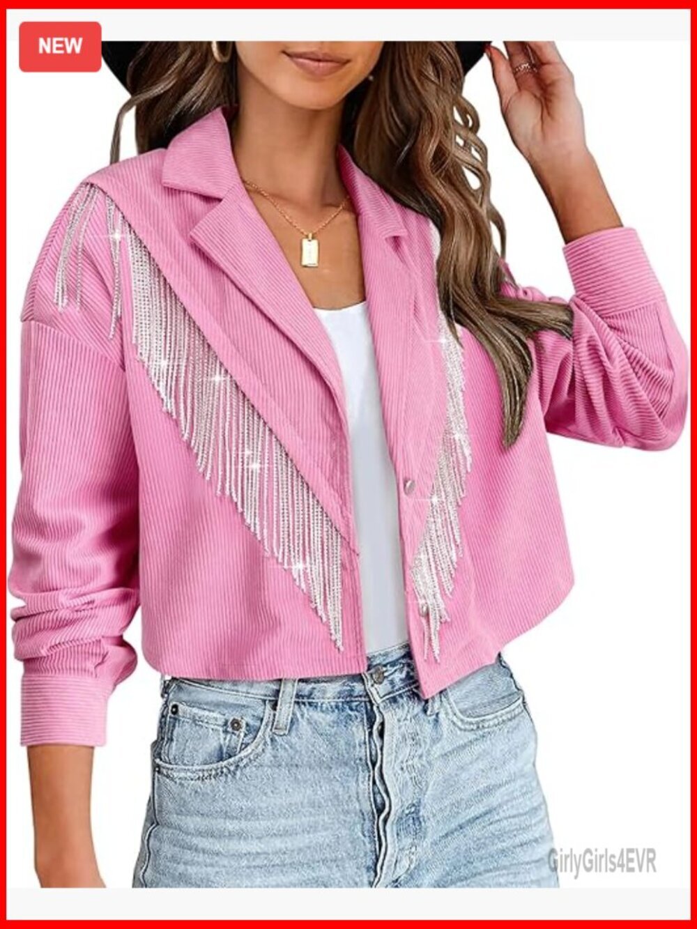 Cropped Corduroy Shacket with Beaded Fringe, Western Style for Concerts